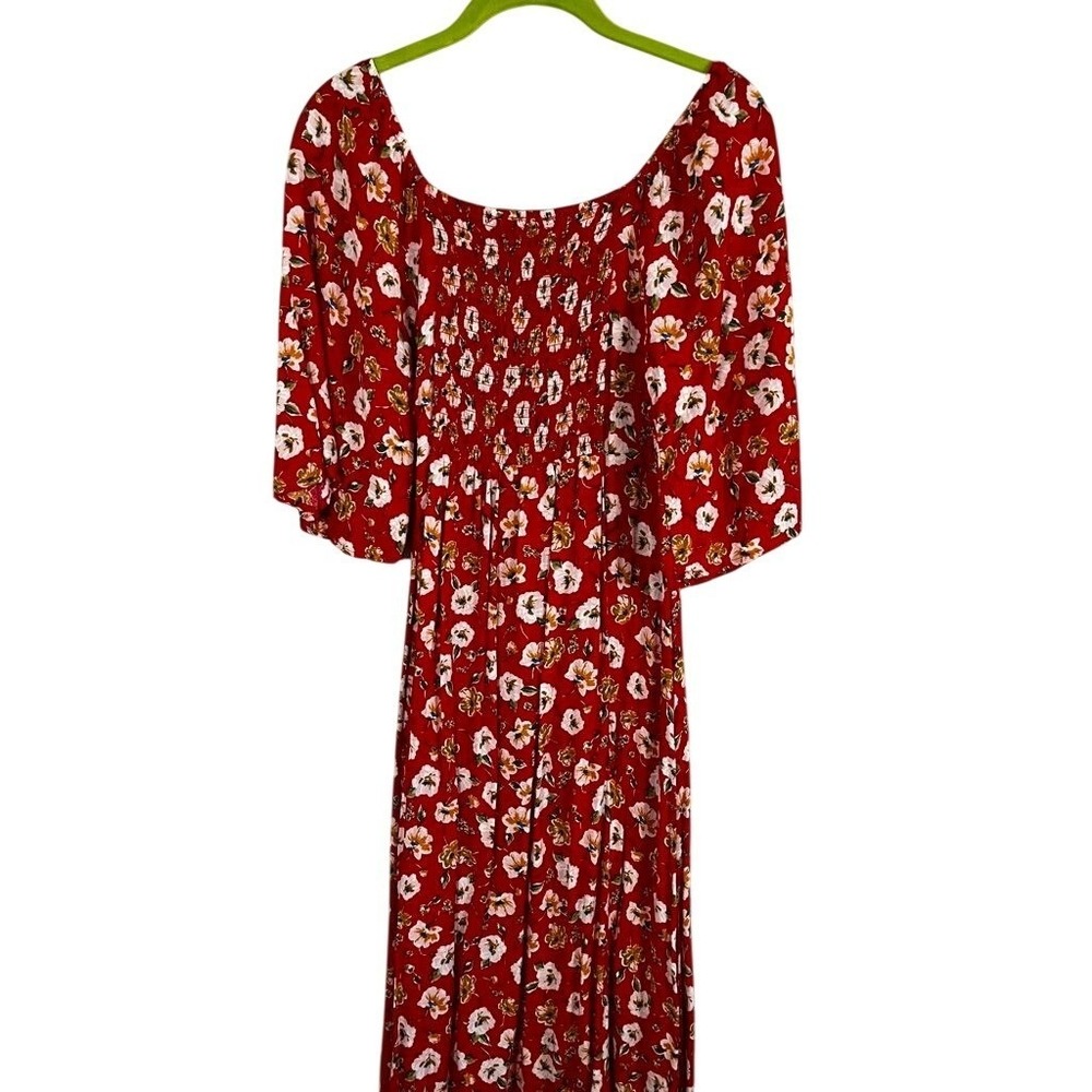 Retro Floral Milkmaid Maxi M Dress Red Cottage Boho Indie Folk Country Farm Arts